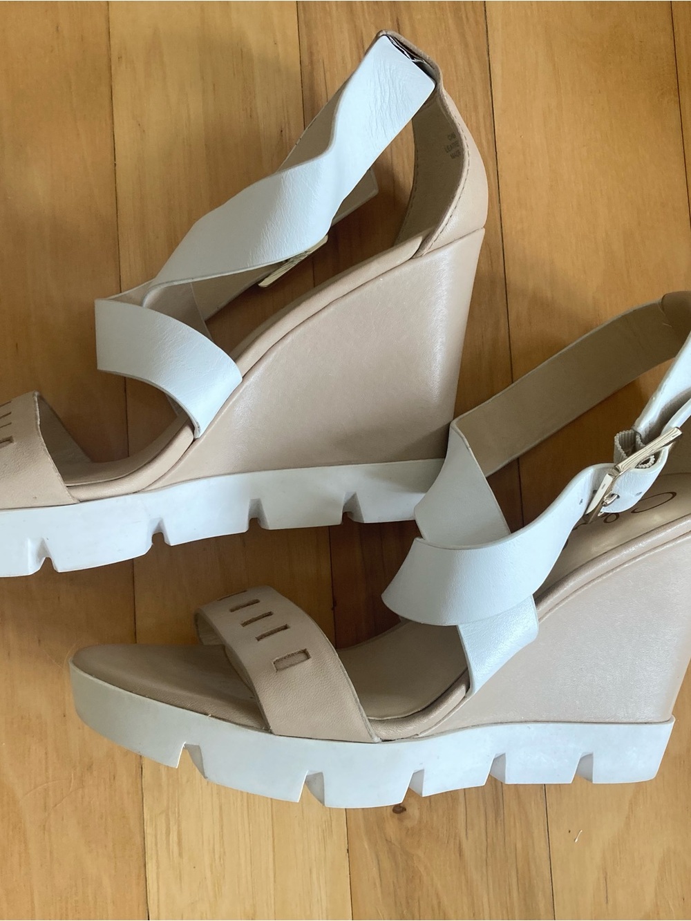 Wedge Sandals in White and Nude - Women's Platform Wedges